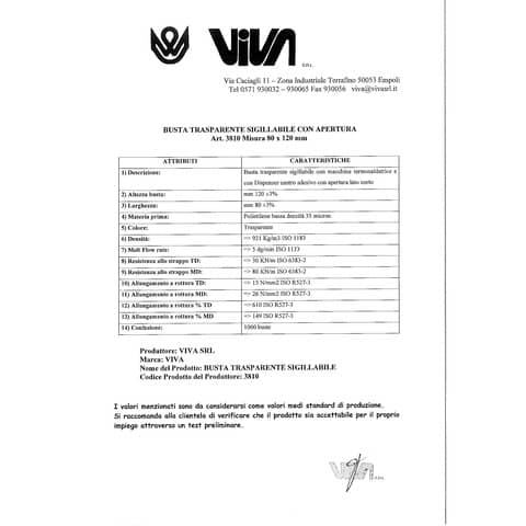 Buste trasparenti polietilene Viva - contatto alimentare - 80x120 mm - sp. 35 μ - conf. 100 pezzi - 3810